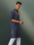 Vastramay Men's Navy Blue Striped Cotton Kurta