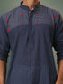 Vastramay Men's Navy Blue Striped Cotton Kurta