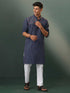 Vastramay Men's Navy Blue Striped Cotton Kurta