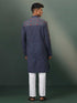 Vastramay Men's Navy Blue Striped Cotton Kurta Pyjama Set