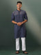 Vastramay Men's Navy Blue Striped Cotton Kurta Pyjama Set