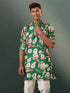 Vastramay Men's Green Floral Print Cotton Blend Kurta