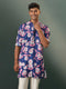Vastramay Men's Navy Blue Floral Print Cotton Blend Kurta