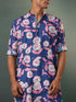 Vastramay Mens Navy Blue Floral Print Cotton Blend Kurta Pyjama Set