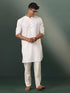 Vastramay Men's White Jacquard Cotton Kurta Pyjama Set