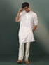 Vastramay Men's White Jacquard Cotton Kurta Pyjama Set