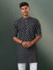Vastramay Mens Black Printed Cotton Kurta Pyjama Set