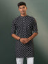 Vastramay Mens Black Printed Cotton Kurta Pyjama Set