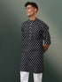Vastramay Mens Black Printed Cotton Kurta Pyjama Set