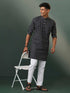 Vastramay Mens Black Printed Cotton Kurta Pyjama Set