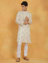 Vastramay Men's Cream And White Cotton Cool Kurta Pyjama Set