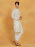 Vastramay Men's Cream And White Cotton Cool Kurta Pyjama Set
