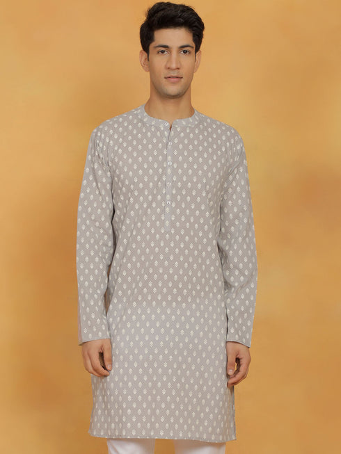 Vastramay Men's Gray Cotton Kurta