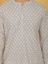 Vastramay Men's Gray And White Cotton Kurta and Pyjama Set