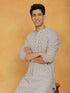 Vastramay Men's Gray And White Cotton Kurta and Pyjama Set