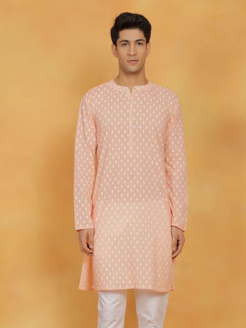 Vastramay Mens Peach Cotton Kurta