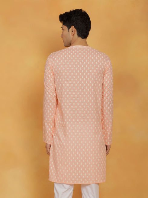 Vastramay Mens Peach Cotton Kurta