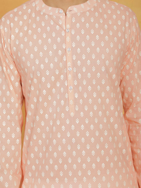 Vastramay Mens Peach Cotton Kurta