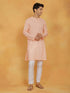 Vastramay Men's Peach And White Cotton Kurta and Pyjama Set