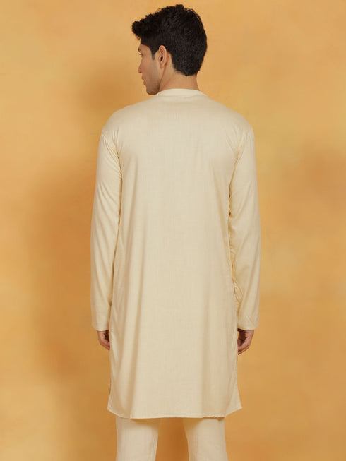 Vastramay Men's Cream Linen Cotton Kurta