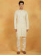 Vastramay Men's Cream Linen Cotton Kurta And Pyjama Set