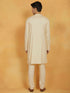 Vastramay Men's Cream Linen Cotton Kurta And Pyjama Set