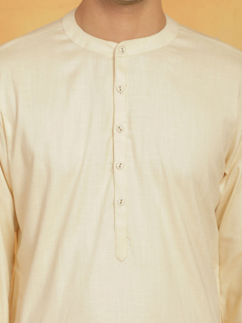 Vastramay Men's Cream Linen Cotton Kurta And Pyjama Set