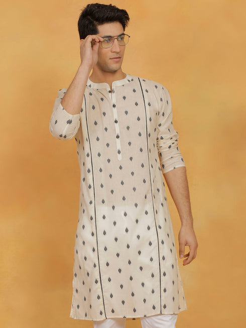 Vastramay Men's Cream Cotton Kurta
