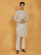 Vastramay Men's Cream And Whiite Cotton Kurta And Pyjama Set
