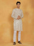 Vastramay Men's Cream And Whiite Cotton Kurta And Pyjama Set