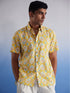 Vastramay Men's Yellow Ikkat Print Cotton Shirt