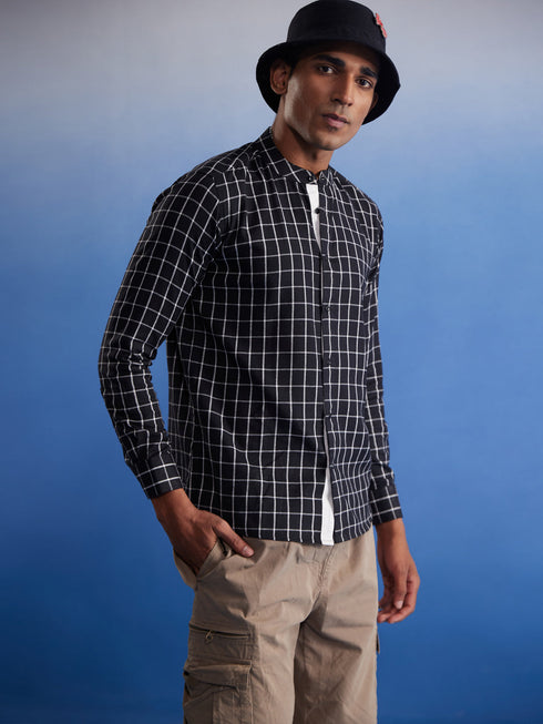 Vastramay Men's Black Checked Cotton Shirt