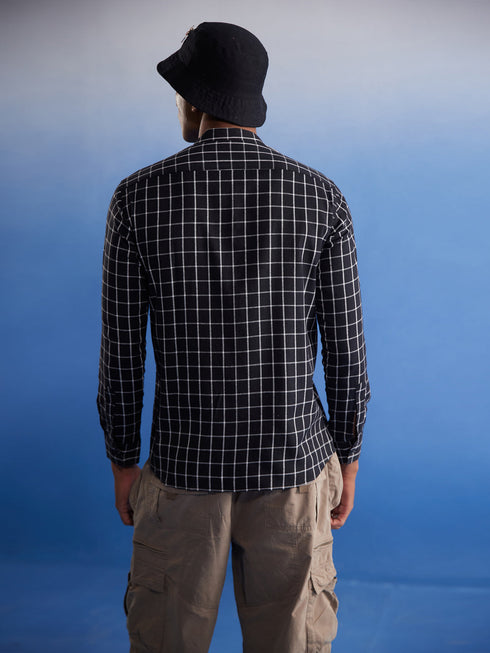 Vastramay Men's Black Checked Cotton Shirt