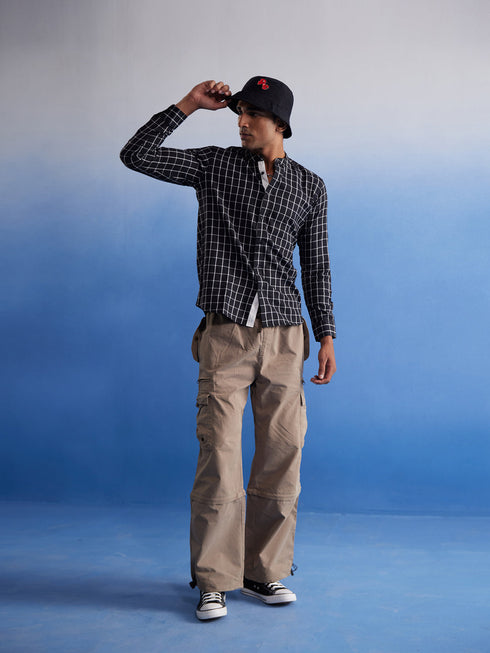 Vastramay Men's Black Checked Cotton Shirt