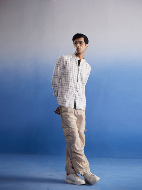 Vastramay Men's White Checked Cotton Shirt