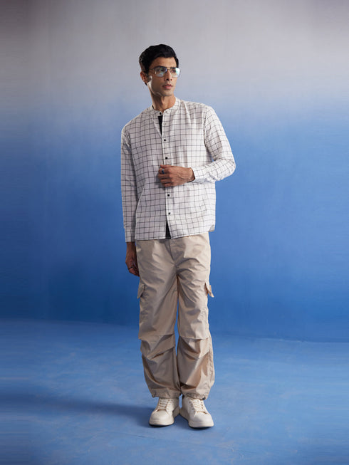 Vastramay Men's White Checked Cotton Shirt