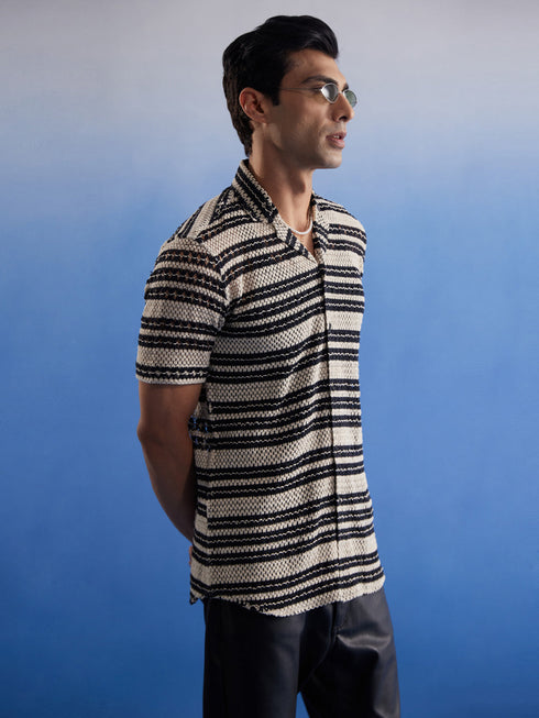 Vastramay Men's Beige And Black Knitted Shirt