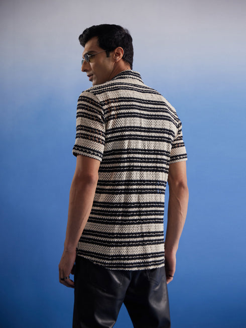 Vastramay Men's Beige And Black Knitted Shirt