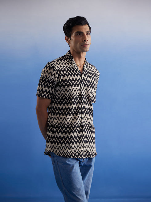 Vastramay Men's Beige And Black Knitted Shirt