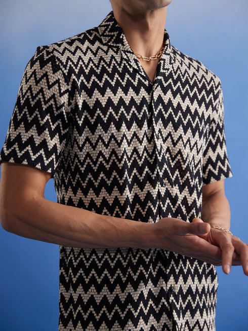 Vastramay Men's Beige And Black Knitted Shirt