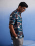 Vastramay Men's Turquoise Printed Cotton Blend Shirt