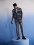 Vastramay Men's Turquoise Printed Cotton Blend Shirt