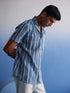 Vastramay Men's Blue Striped Shirt