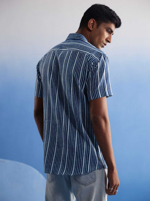 Vastramay Men's Blue Striped Shirt