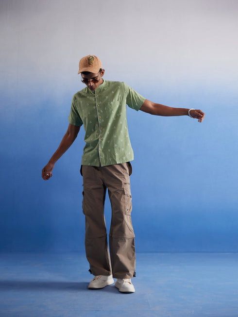 Vastramay Men's Green Booti Jacquard Cotton Shirt