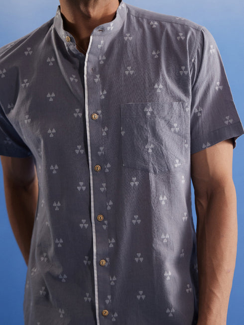 Vastramay Men's Grey Booti Jacquard Cotton Shirt