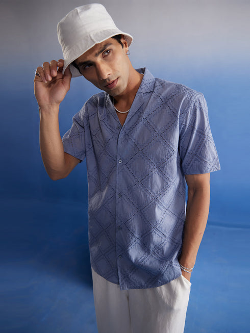 Vastramay Men's Aqua Blue Hakooba Shirt