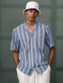 Vastramay Men's Blue Knitted Cotton Blend Stripes Shirt