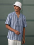 Vastramay Men's Blue Knitted Cotton Blend Stripes Shirt