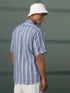 Vastramay Men's Blue Knitted Cotton Blend Stripes Shirt